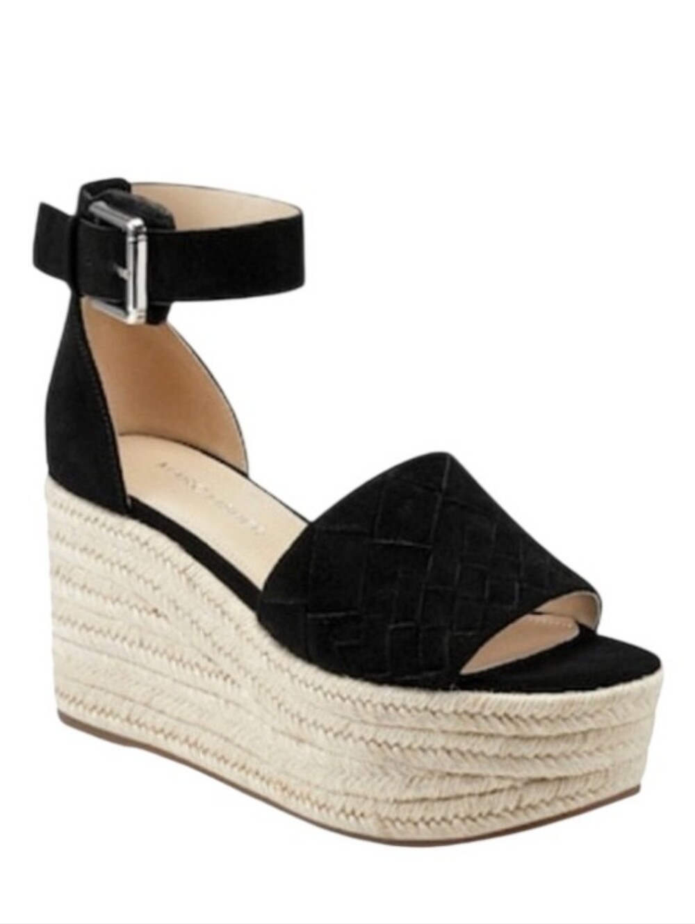 Marc Fisher Varin Espadrille Wedge Sandals Black Suede Open Toe Platforms 8.5